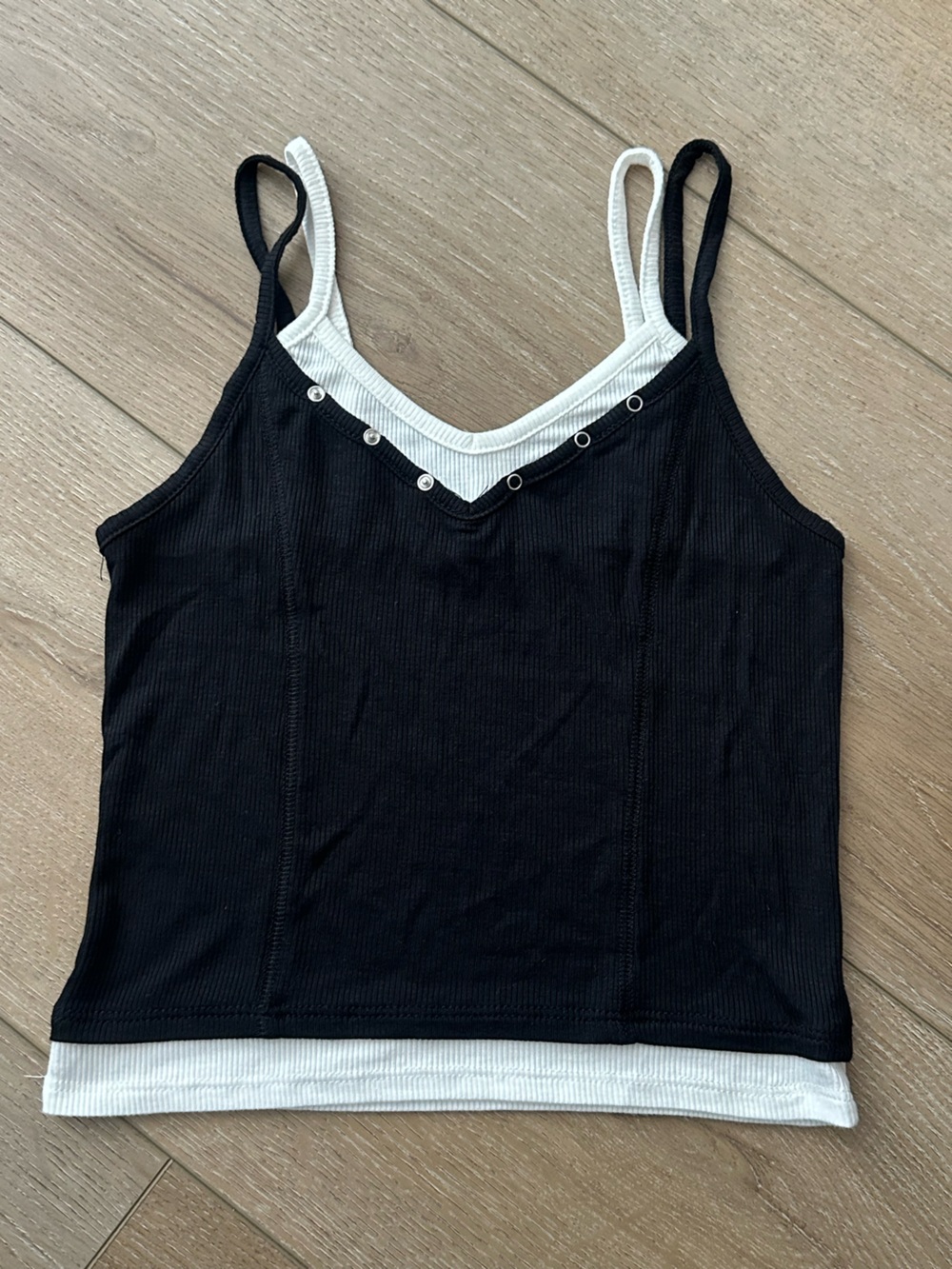 Full Tilt Black Ribbed Double-Layer Tank with White Trim